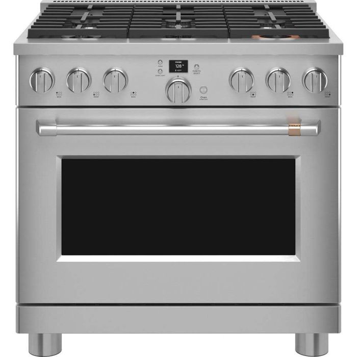 36 In. Gas Range GE Café C2Y366P2TS1  Stainless  6 Burners     Capacity 5.75 cubic feet  2700W Watts  Width 36 inches