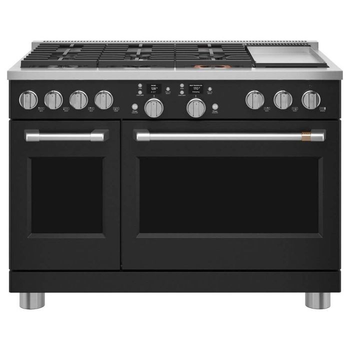 Cuisinière 48 Po. Gaz GE Café C2Y486P3TD1  Noir 6 bruleurs     Capacité 5.75 pieds cubes 2700W Watts  largeur 48 pouces