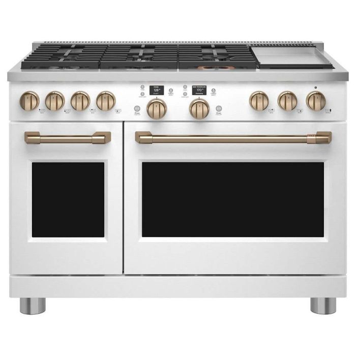 48 In. Gas Range GE Café C2Y486P4TW2  White  6 Burners     Capacity 5.75 cubic feet  2700W Watts  Width 48 inches