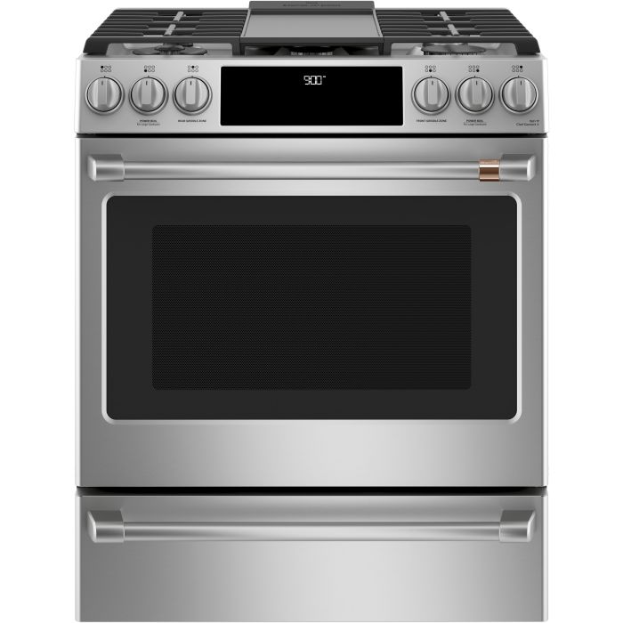 Cuisinière 30 Po. Gaz GE Café CC2S900P2MS1  Inox 6 bruleurs     Capacité 5.7 pieds cubes   largeur 30 pouces