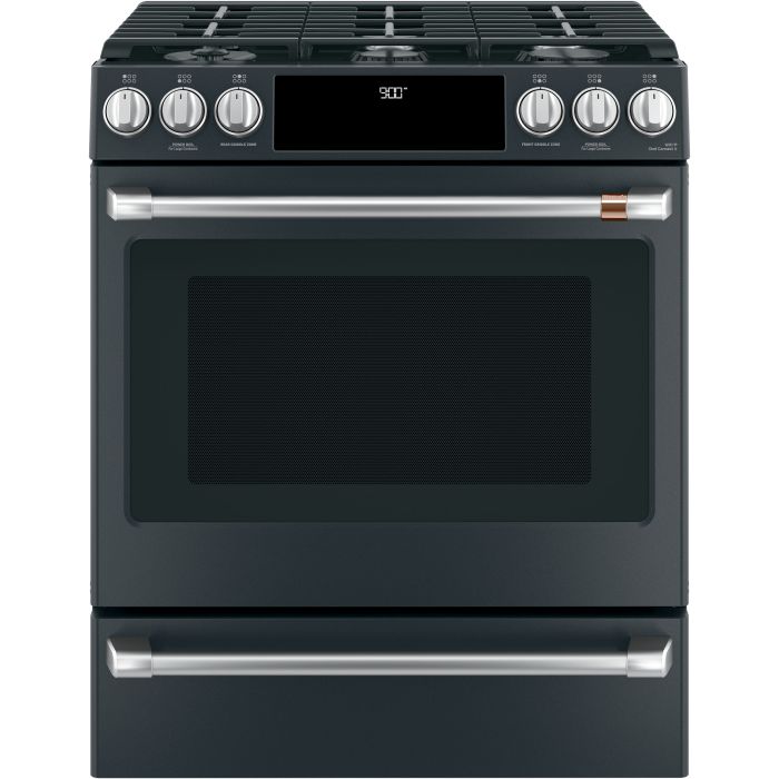 Cuisinière 30 Po. Gaz GE Café CC2S900P3MD1  Noir 6 bruleurs     Capacité 5.6 pieds cubes 2850 Watts  largeur 30 pouces