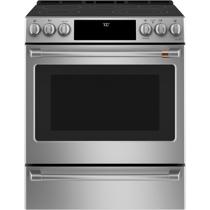 Cuisinière 30 Po. Vitrocéramique GE Café CCES700P2MS1  Inox 5 bruleurs     Capacité 5.7 pieds cubes 2850 Watts  largeur 30 pouces