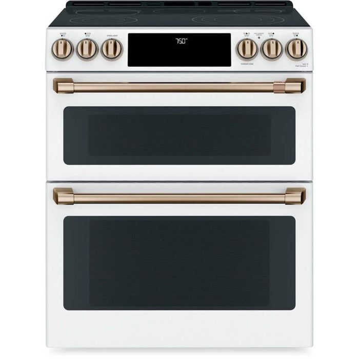 Cuisinière 30 Po. Vitrocéramique GE Café CCES750P4MW2  Blanc 5 bruleurs     Capacité 2.4 pieds cubes 2650W Watts  largeur 30 pouces