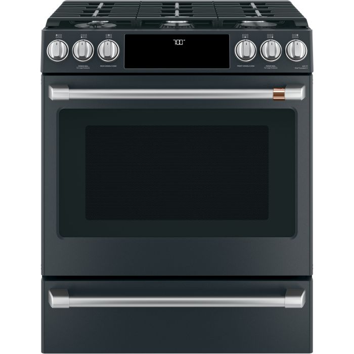 Cuisinière 30 Po. Gaz GE Café CCGS700P3MD1  Noir 6 bruleurs     1200 Watts  largeur 30 pouces