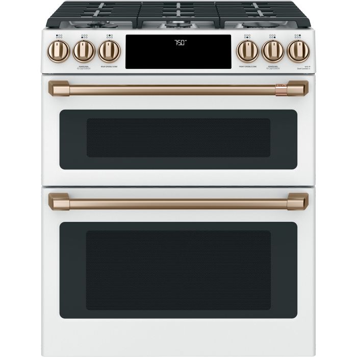 Cuisinière 30 Po. Gaz GE Café CCGS750P4MW2  Blanc 6 bruleurs     1200 Watts  largeur 30 pouces