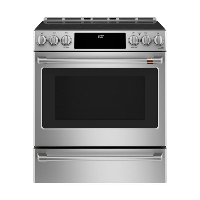30 In. Induction Range GE Café CCHS900P2MS1  Stainless  5 Burners     Capacity 5.7 cubic feet  2850 Watts  Width 30 inches