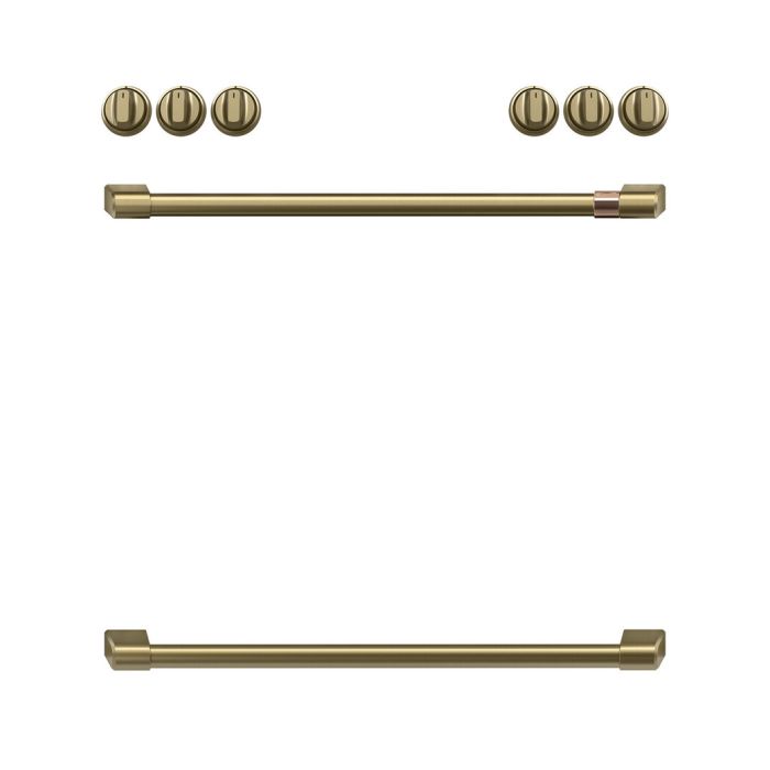 Ensemble bouton et poignée de cuisinière GE Café CXFCGHKPMCG en Or présenté par Corbeil Electroménager