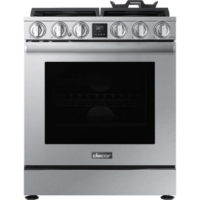 30 In. Gas Range Dacor DOP30T840GS/DA  Stainless  4 Burners     Capacity 6 cubic feet  18000 BTU Watts  Width 30 inches