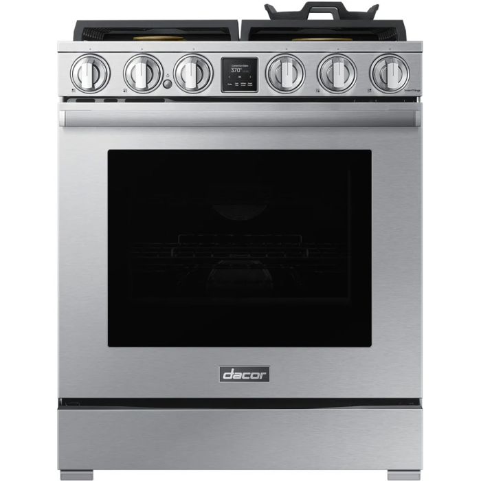 Cuisinière 30 Po. Gaz Dacor DOP30T940DS/DA  Inox 4 bruleurs     Capacité 6.3 pieds cubes 3000W Watts  largeur 30 pouces