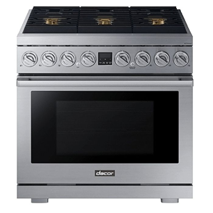 Cuisinière Gaz ventilation intégrée 36 Po. Dacor  DOP36T86DLS/DA Inox avec ventilation intégrée  6 éléments   3,000 watts largeur 36 pouces