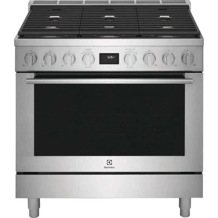 Cuisinière 36 Po. Gaz Electrolux ECFG3668AS  Inox 6 bruleurs     Capacité 4.4 pieds cubes 17000 BTU Watts  largeur 36 pouces