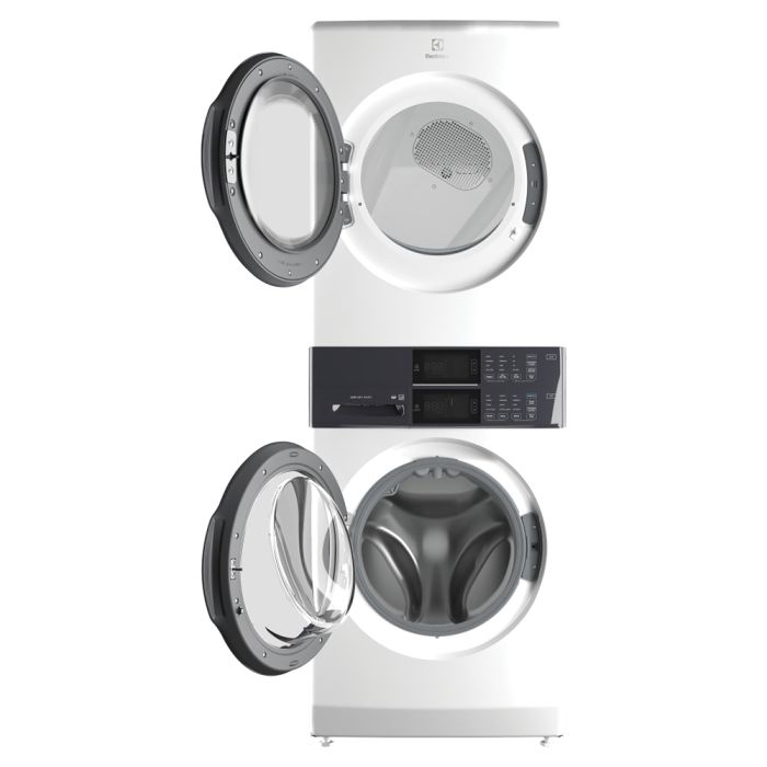 Electrolux Laundry center, 5.1 cu.ft washer, 8 cu.ft white electric dryer ELTE730CAW Capacité 5.1 pieds cubes  cycle nettoyage 7   largeur 27 pouces
