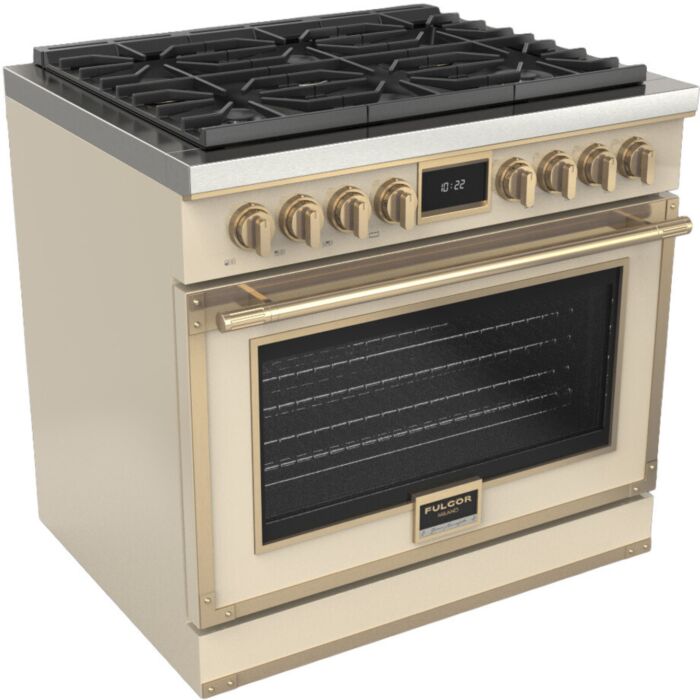 36 In. Gas Range Fulgor Milano F4EDF366BR1-IV  Ivory  6 Burners     Capacity 5.2 cubic feet  3,000 W Watts  Width 36 inches