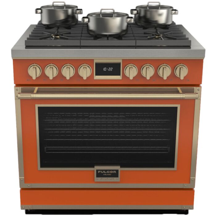 36 In. Gas Range Fulgor Milano F4EDF366BR1-RAL    6 Burners     Capacity 5.2 cubic feet  3,000 W Watts  Width 36 inches