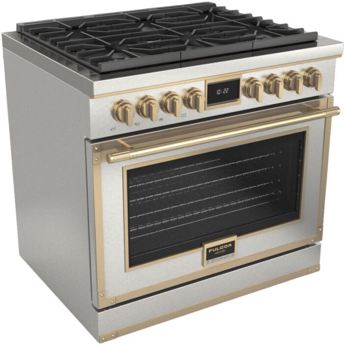 36 In. Gas Range Fulgor Milano F4EDF366BR1-SS  Stainless  6 Burners     Capacity 5.2 cubic feet  3,000 W Watts  Width 36 inches