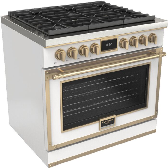 36 In. Gas Range Fulgor Milano F4EDF366BR1-WH  White  6 Burners     Capacity 5.2 cubic feet  3,000 W Watts  Width 36 inches