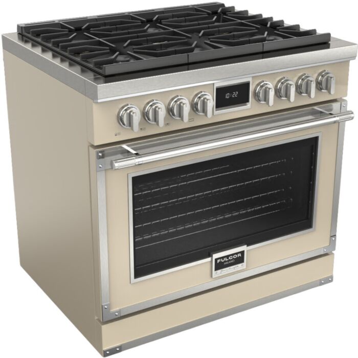 36 In. Gas Range Fulgor Milano F4EDF366CS1-IV  Ivory  6 Burners     Capacity 5.2 cubic feet  3,000 W Watts  Width 36 inches