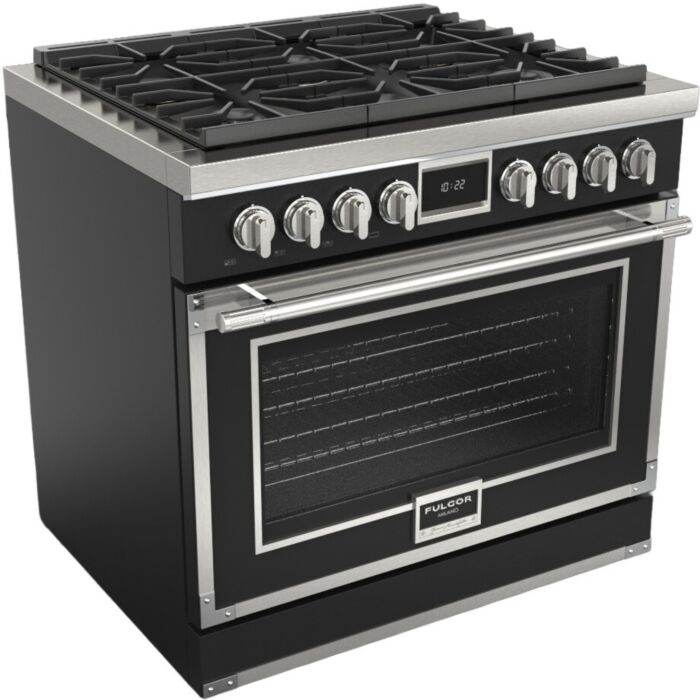 36 In. Gas Range Fulgor Milano F4EDF366CS1-MB  Black  6 Burners     Capacity 5.2 cubic feet  3,000 W Watts  Width 36 inches