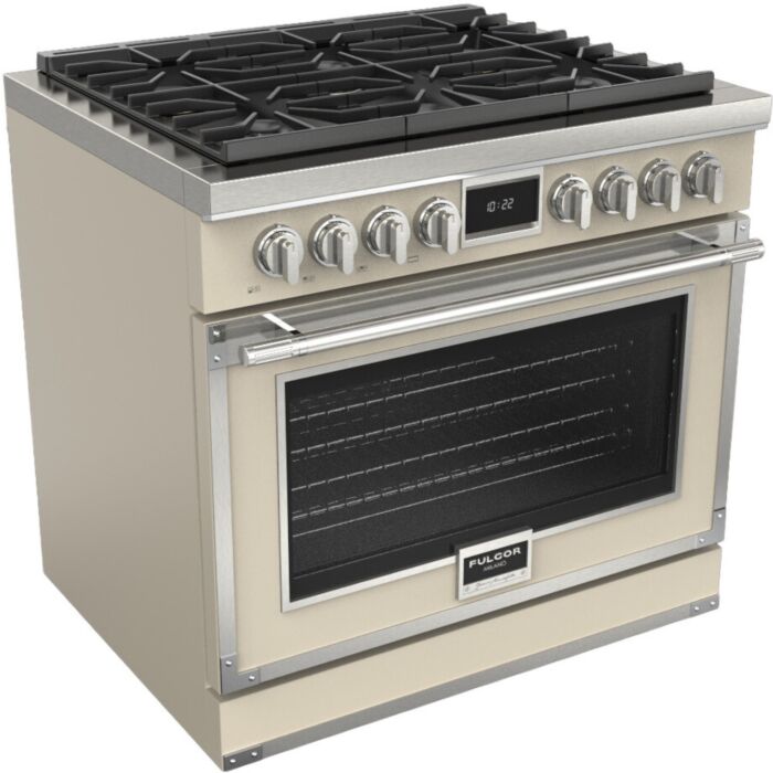 36 In. Gas Range Fulgor Milano F4EDF366CS1-MI  Ivory  6 Burners     Capacity 5.2 cubic feet  3,000 W Watts  Width 36 inches