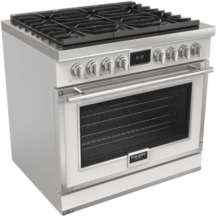 36 In. Gas Range Fulgor Milano F4EDF366CS1-MW  White  6 Burners     Capacity 5.2 cubic feet  3,000 W Watts  Width 36 inches