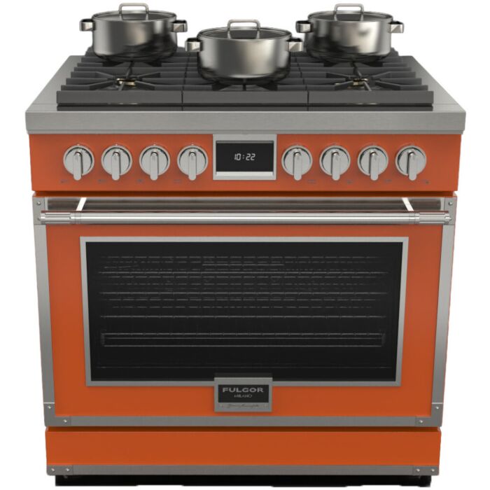 36 In. Gas Range Fulgor Milano F4EDF366CS1-RAL    6 Burners     Capacity 5.2 cubic feet  3,000 W Watts  Width 36 inches