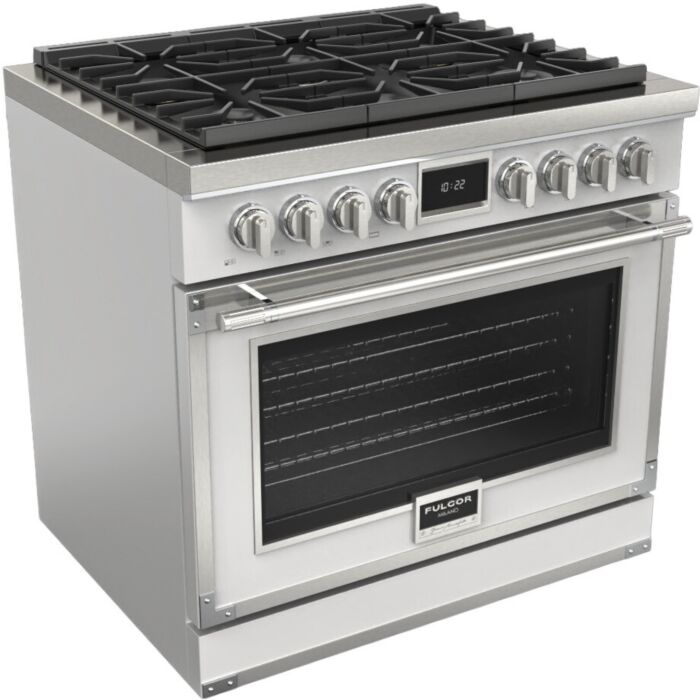 36 In. Gas Range Fulgor Milano F4EDF366CS1-WH  White  6 Burners     Capacity 5.2 cubic feet  3,000 W Watts  Width 36 inches