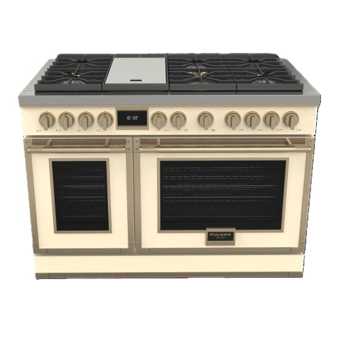 Cuisinière 48 Po. Gaz Fulgor Milano F4EDF486GBR1-IV  Ivoire 6 bruleurs     Capacité 4.34 pieds cubes   largeur 48 pouces
