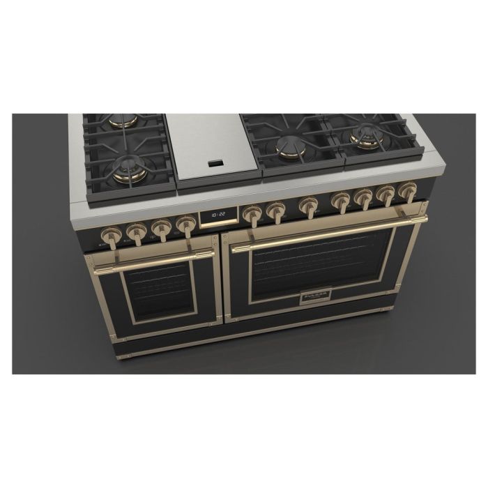 48 In. Gas Range Fulgor Milano F4EDF486GBR1-MB  Black  6 Burners     Capacity 4.34 cubic feet   Width 48 inches