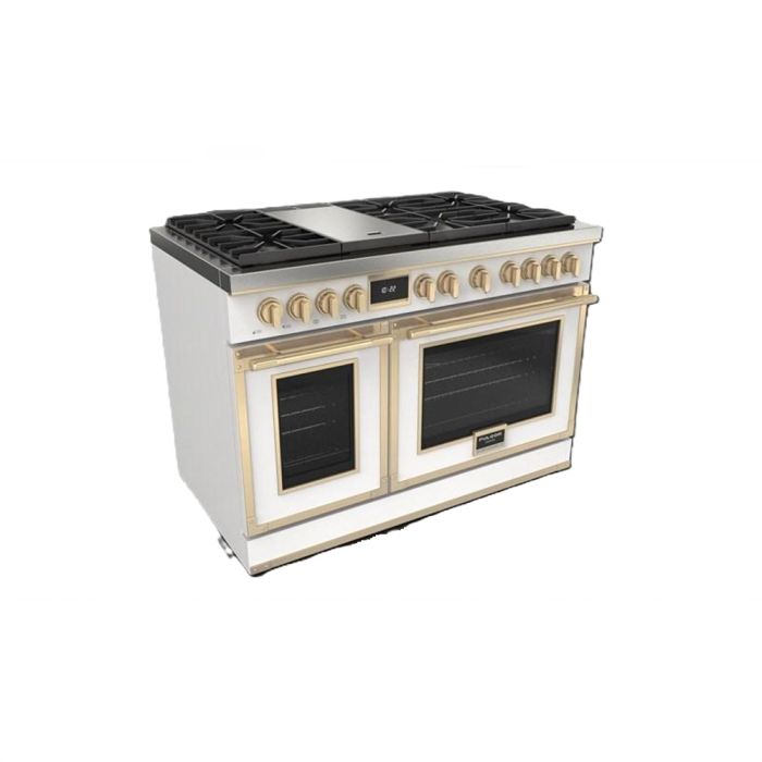 Cuisinière 48 Po. Gaz Fulgor Milano F4EDF486GBR1-MW  Blanc 6 bruleurs     Capacité 4.34 pieds cubes   largeur 48 pouces