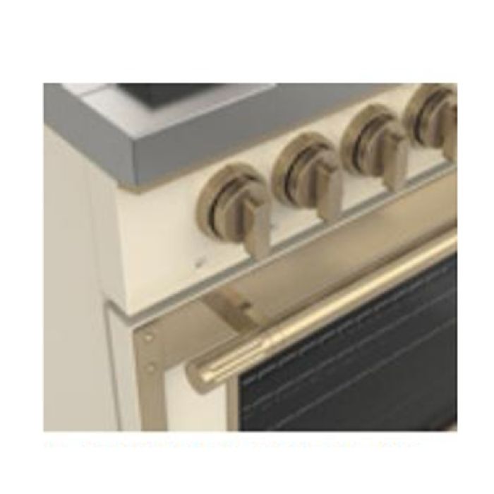 Cuisinière 60 Po. Gaz et Induction Fulgor Milano F4EDF606GBR1-IV  Ivoire 10 bruleurs     Capacité 4.34 pieds cubes 1,400 + 600 W Watts  largeur 60 pouces