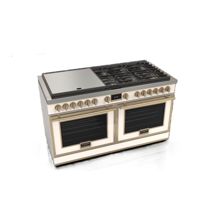 Cuisinière 60 Po. Gaz et Induction Fulgor Milano F4EDF606GBR1-WH  Blanc 10 bruleurs     Capacité 4.34 pieds cubes 1,400 + 600 W Watts  largeur 60 pouces