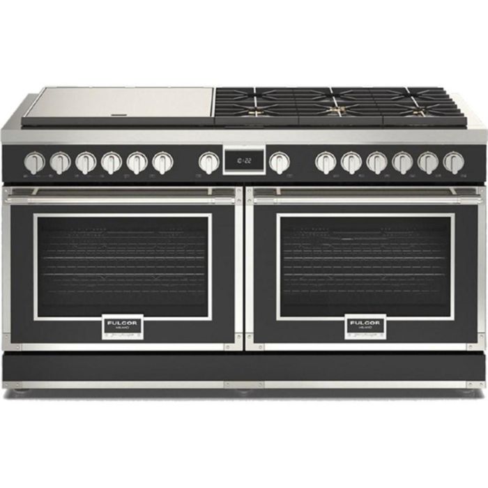 Cuisinière 60 Po. Gaz et Induction Fulgor Milano F4EDF606GCS1-SS  Inox 10 bruleurs     Capacité 4.34 pieds cubes 1,400 + 600 W Watts  largeur 60 pouces