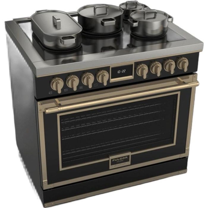 36 In. Induction Range Fulgor Milano F4EIR365BR1-BK  Black  5 Burners     Capacity 5.2 cubic feet   Width 36 inches