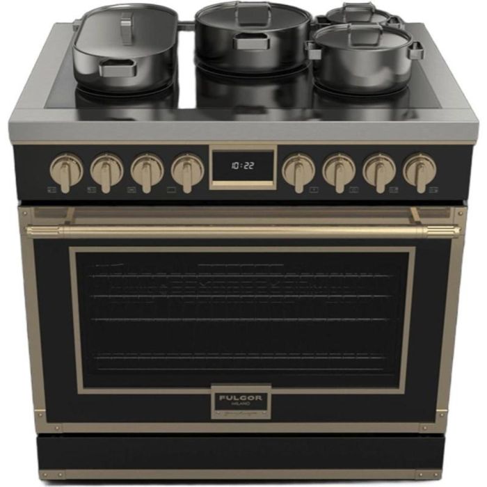 Cuisinière 36 Po. Induction Fulgor Milano F4EIR365BR1-BK  Noir 5 bruleurs     Capacité 5.2 pieds cubes   largeur 36 pouces