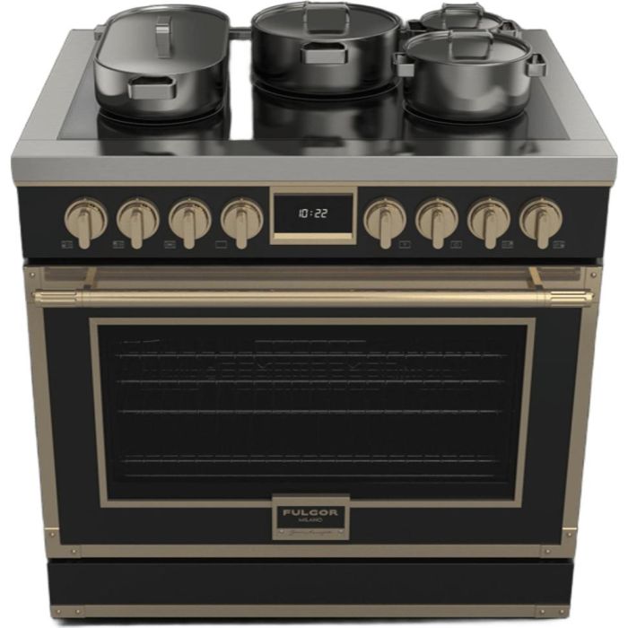 36 In. Induction Range Fulgor Milano F4EIR365BR1-MB  Black  5 Burners     Capacity 5.2 cubic feet   Width 36 inches