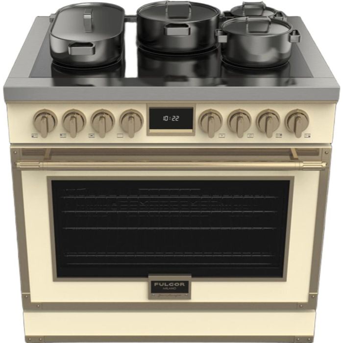 Cuisinière 36 Po. Induction Fulgor Milano F4EIR365BR1-MI  Crème 5 bruleurs     Capacité 5.2 pieds cubes   largeur 36 pouces