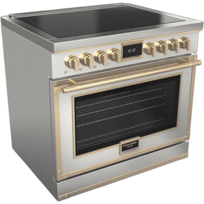 Cuisinière 36 Po. Induction Fulgor Milano F4EIR365BR1-RAL  Inox 5 bruleurs     Capacité 5.2 pieds cubes   largeur 36 pouces