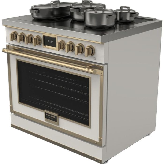 36 In. Induction Range Fulgor Milano F4EIR365BR1-WH  White  5 Burners     Capacity 5.2 cubic feet   Width 36 inches