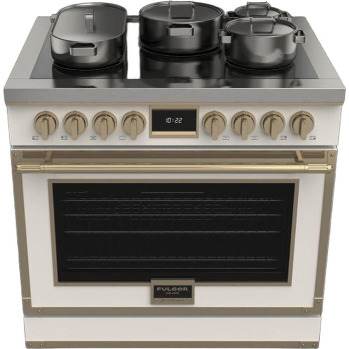 Cuisinière 36 Po. Induction Fulgor Milano F4EIR365BR1-WH  Blanc 5 bruleurs     Capacité 5.2 pieds cubes   largeur 36 pouces