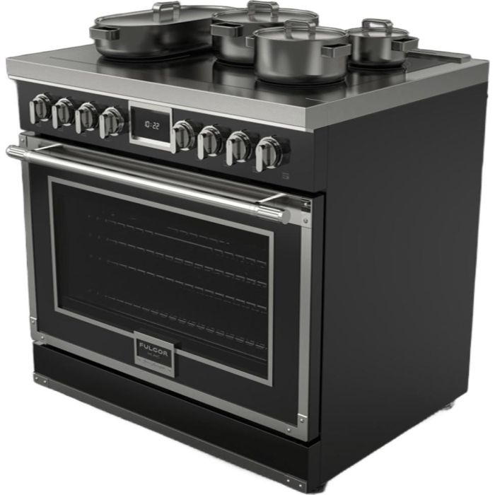 36 In. Induction Range Fulgor Milano F4EIR365CS1-BK  Black  5 Burners     Capacity 5.2 cubic feet   Width 36 inches