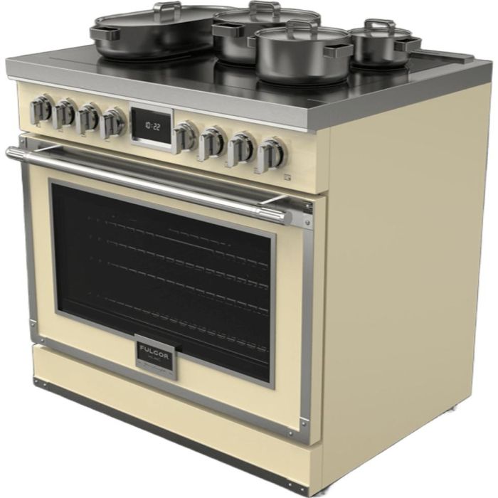 36 In. Induction Range Fulgor Milano F4EIR365CS1-IV  Cream  5 Burners     Capacity 5.2 cubic feet   Width 36 inches