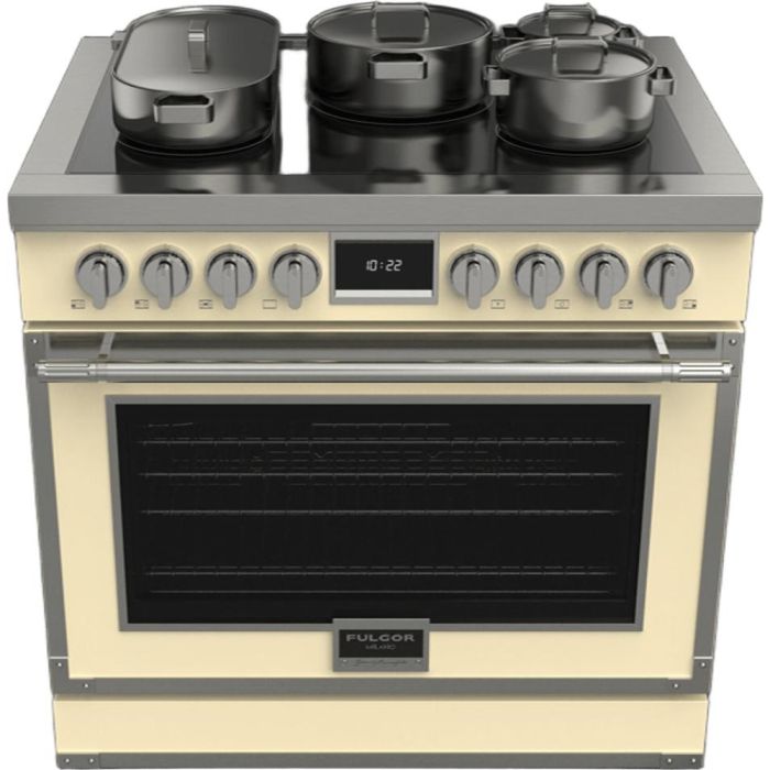 Cuisinière 36 Po. Induction Fulgor Milano F4EIR365CS1-IV  Crème 5 bruleurs     Capacité 5.2 pieds cubes   largeur 36 pouces