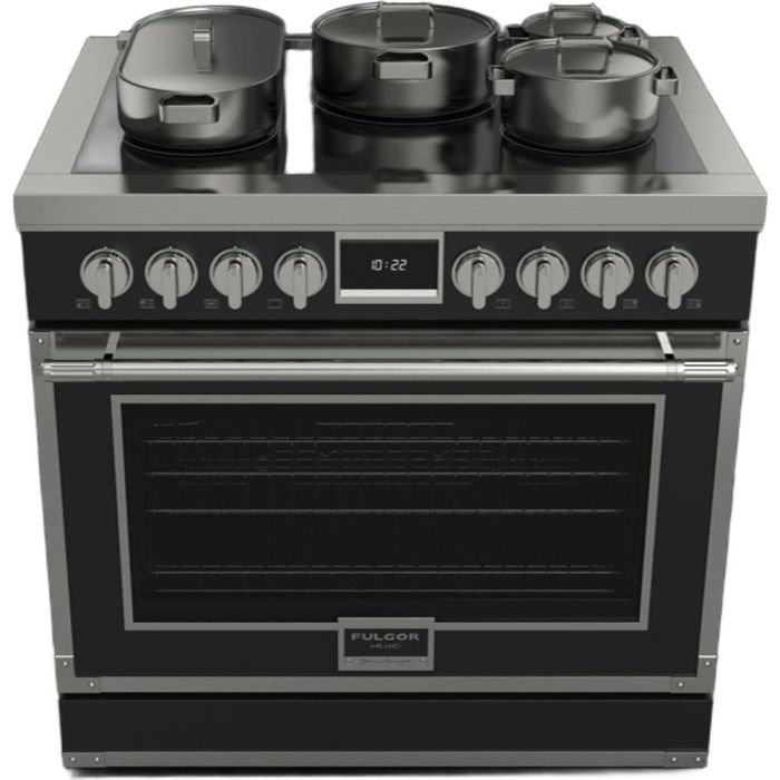 Cuisinière 36 Po. Induction Fulgor Milano F4EIR365CS1-MB  Noir 5 bruleurs     Capacité 5.2 pieds cubes   largeur 36 pouces