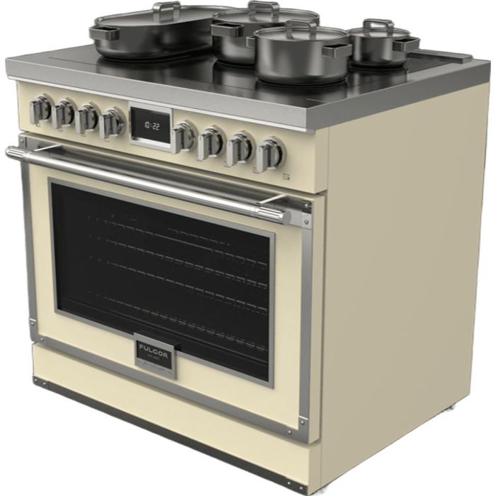 36 In. Induction Range Fulgor Milano F4EIR365CS1-MI  Cream  5 Burners     Capacity 5.2 cubic feet   Width 36 inches