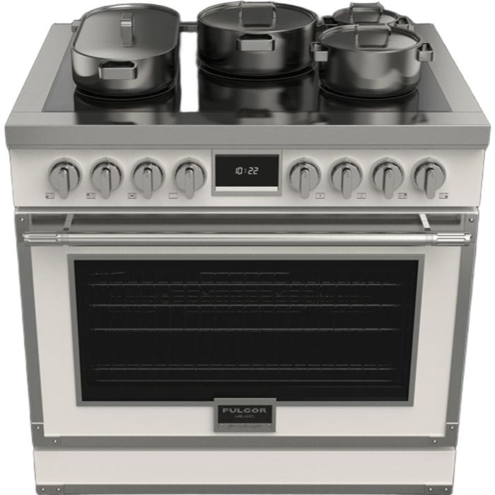 36 In. Induction Range Fulgor Milano F4EIR365CS1-MW  White  5 Burners     Capacity 5.2 cubic feet   Width 36 inches