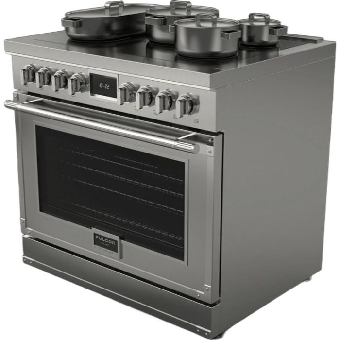 Cuisinière 36 Po. Induction Fulgor Milano F4EIR365CS1-RAL  Gris 5 bruleurs     Capacité 5.2 pieds cubes   largeur 36 pouces