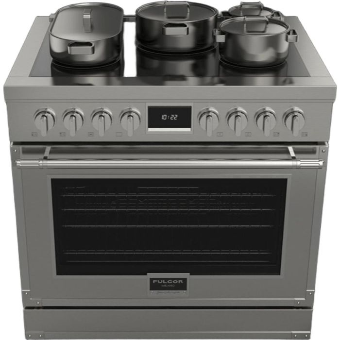 Cuisinière 36 Po. Induction Fulgor Milano F4EIR365CS1-SS  Inox 5 bruleurs     Capacité 5.2 pieds cubes   largeur 36 pouces