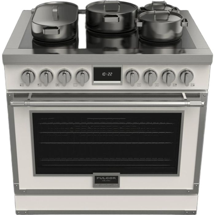 Cuisinière 36 Po. Induction Fulgor Milano F4EIR365CS1-WH  Blanc 5 bruleurs     Capacité 5.2 pieds cubes   largeur 36 pouces