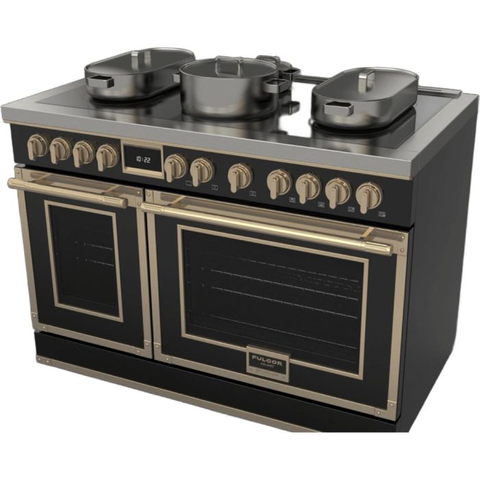 48 In. Induction Range Fulgor Milano F4EIR486BR1-BK  Black  7 Burners     Capacity 4.34 cubic feet   Width 48 inches