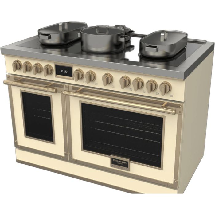 48 In. Induction Range Fulgor Milano F4EIR486BR1-IV  Cream  7 Burners     Capacity 4.34 cubic feet   Width 48 inches